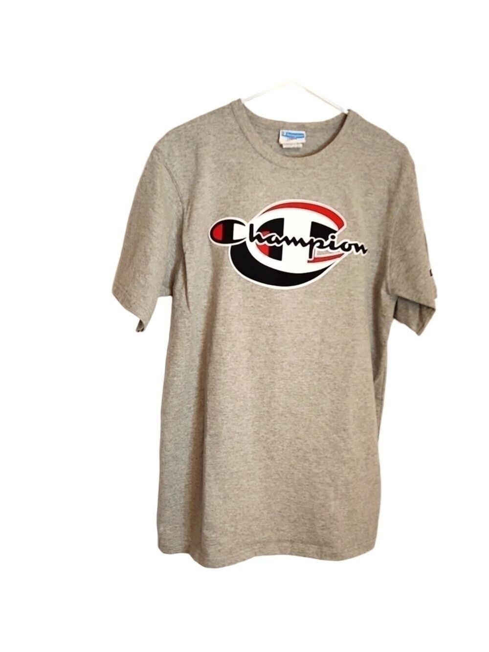 Champion Men's T-Shirt L, gray Embroidered Logo, Crew Neck